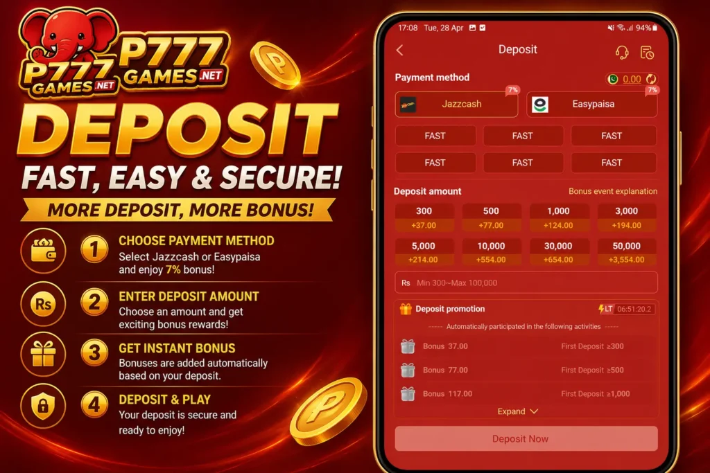 P777games deposit method